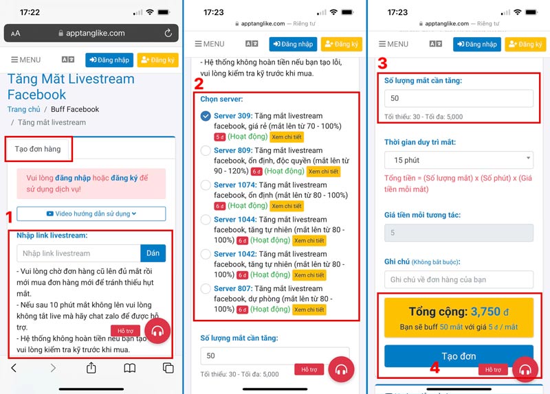 tăng mắt livestream
